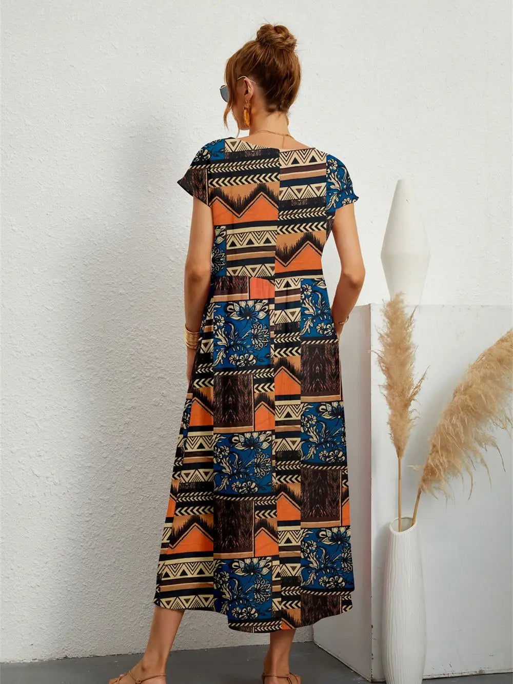 Hannah™ - Vestido impreso elegante de cuello redondo con bolsillos