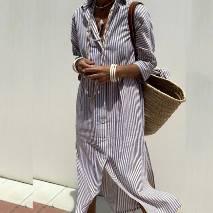 Hazel - Elegante Vestido Midi a Rayas de Confort