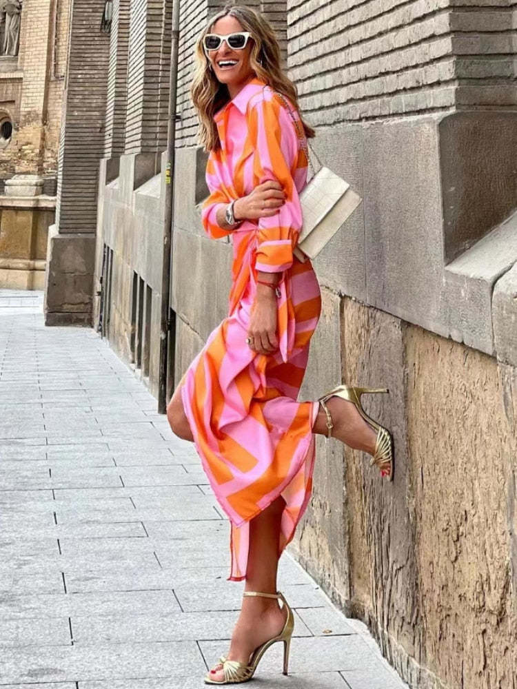 Clarissa | Vestido Camisero Midi a Rayas