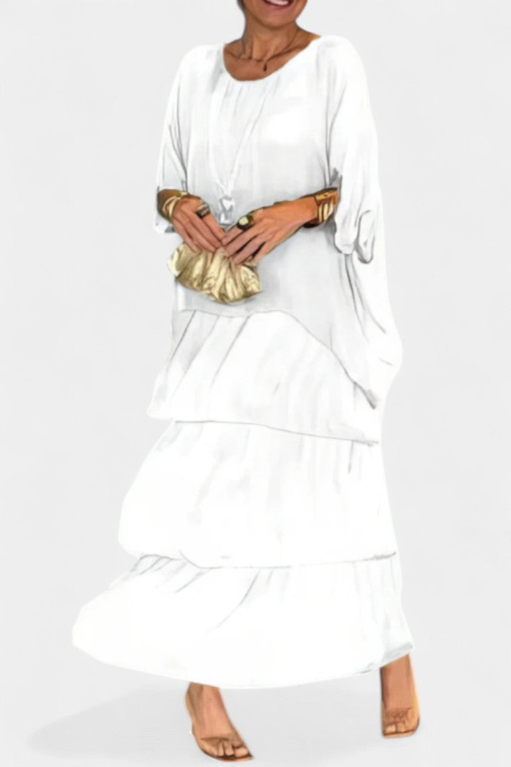 Caroline Vestido Maxi con Volantes y Mangas Murciélago