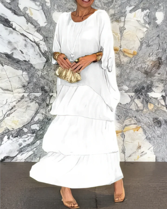 Caroline | Vestido Maxi de Cuello Redondo Suelto