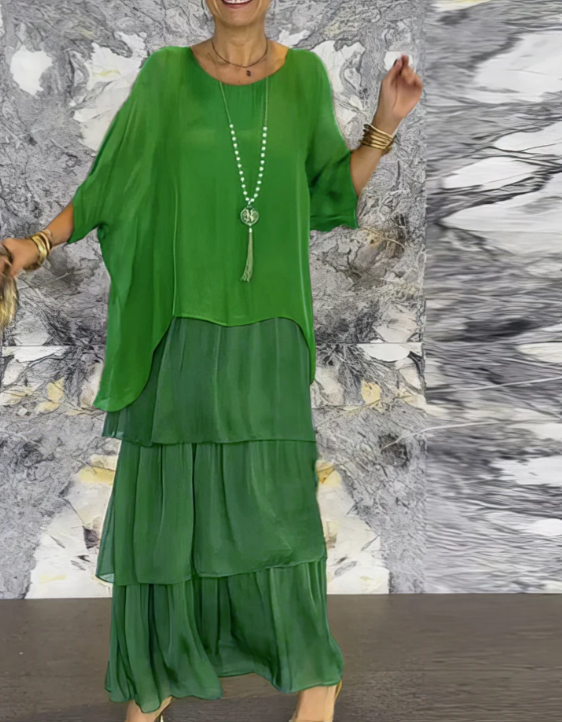 Caroline | Vestido Maxi de Cuello Redondo Suelto
