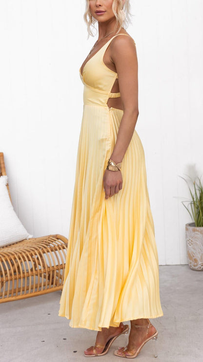 Eline | Vestido Maxi Elegante con Escote en V y Falda Plisada