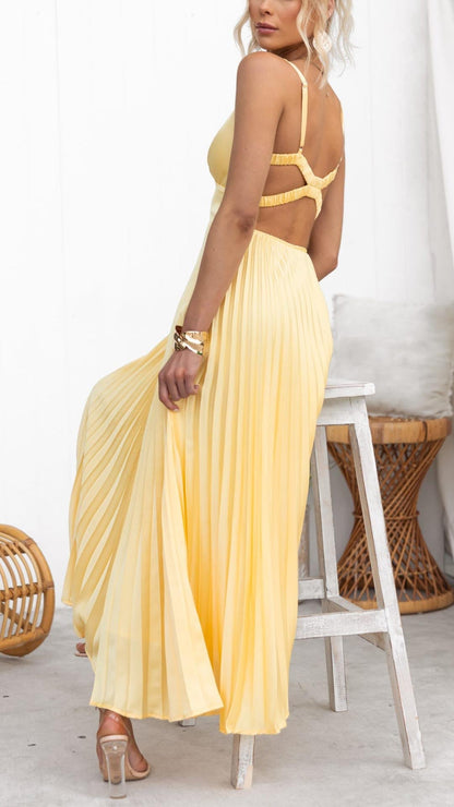 CEREZA - VESTIDO MAXI PLISADO ELEGANTE