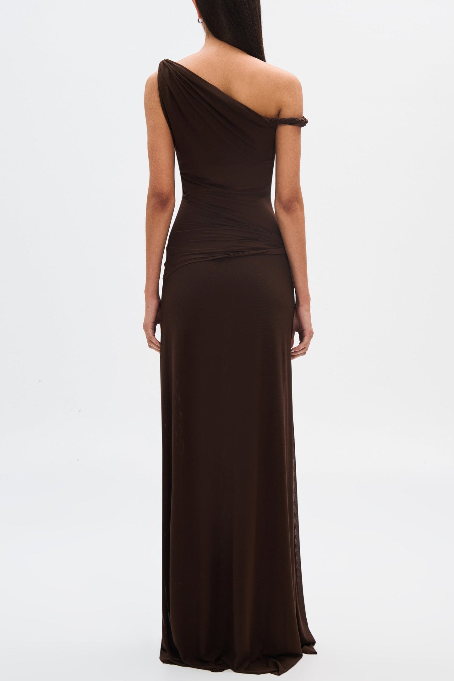 Eranda Vestido Maxi de Malla Drapada Off-Shoulder