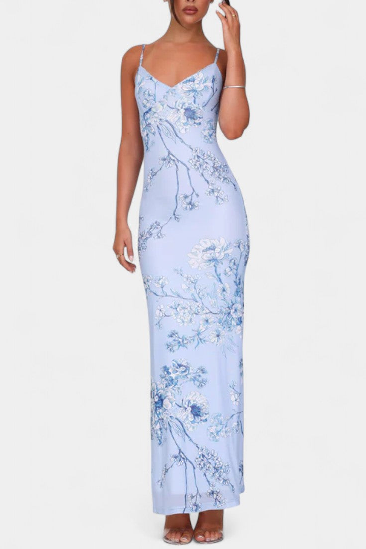 Iris Vestido de Encaje Floral Azul