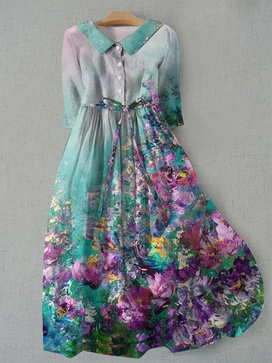 Vestido Tessa - Estampado Floral Vintage, Cintura Ajustable con Cordones, Vestido de Verano para Mujer