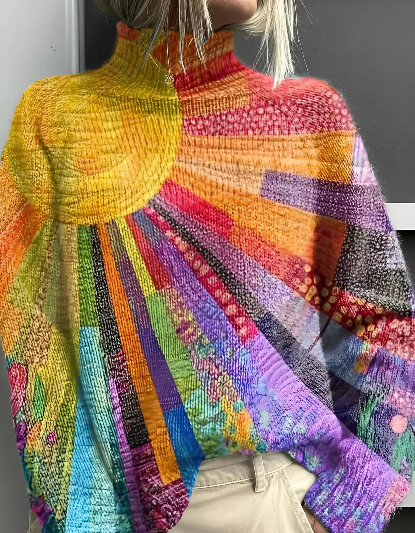 Ada - Suéter de Cuello Alto Colorido y Alegre
