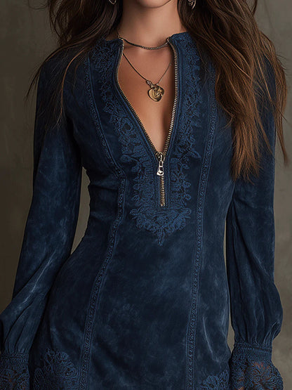 Azulena ❘ Vestido mini vintage de ante con encaje