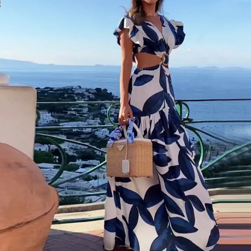 Maxi Mariposa de Verano: Vestido de Moda para Mujeres con Escote en V y Espalda Descubierta