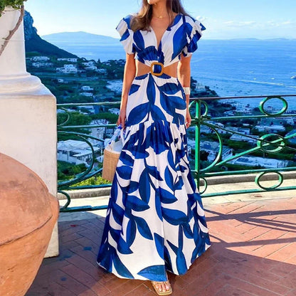 Maxi Mariposa de Verano: Vestido de Moda para Mujeres con Escote en V y Espalda Descubierta
