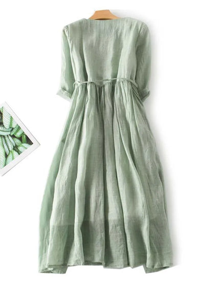 Arya - Vestido de Cuello Redondo con Encaje y Cintura para Mujeres