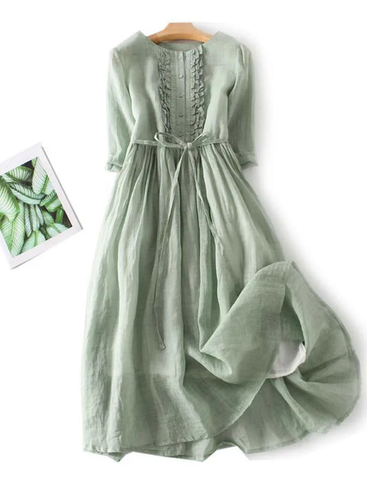 Arya - Vestido de Cuello Redondo con Encaje y Cintura para Mujeres
