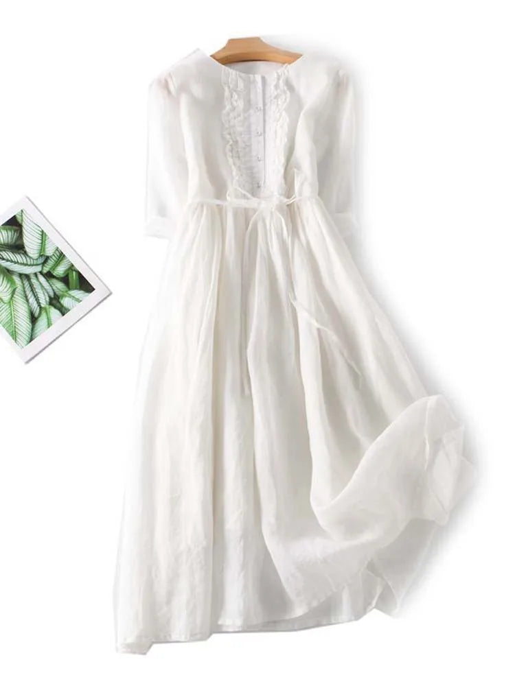 Arya - Vestido de Cuello Redondo con Encaje y Cintura para Mujeres