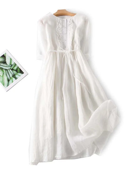 Arya - Vestido de Cuello Redondo con Encaje y Cintura para Mujeres