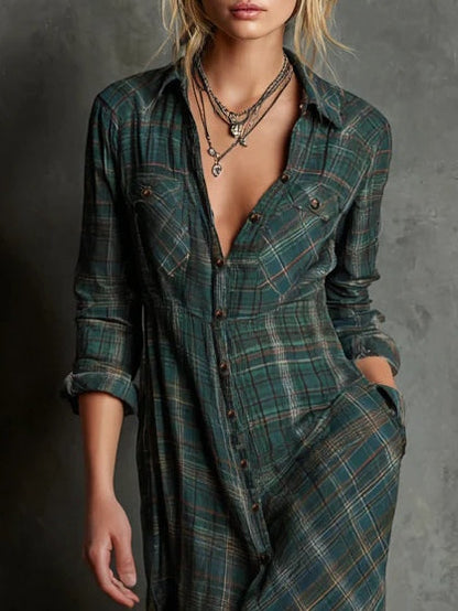 Harper - Vestido Camisón Maxi a Cuadros Western