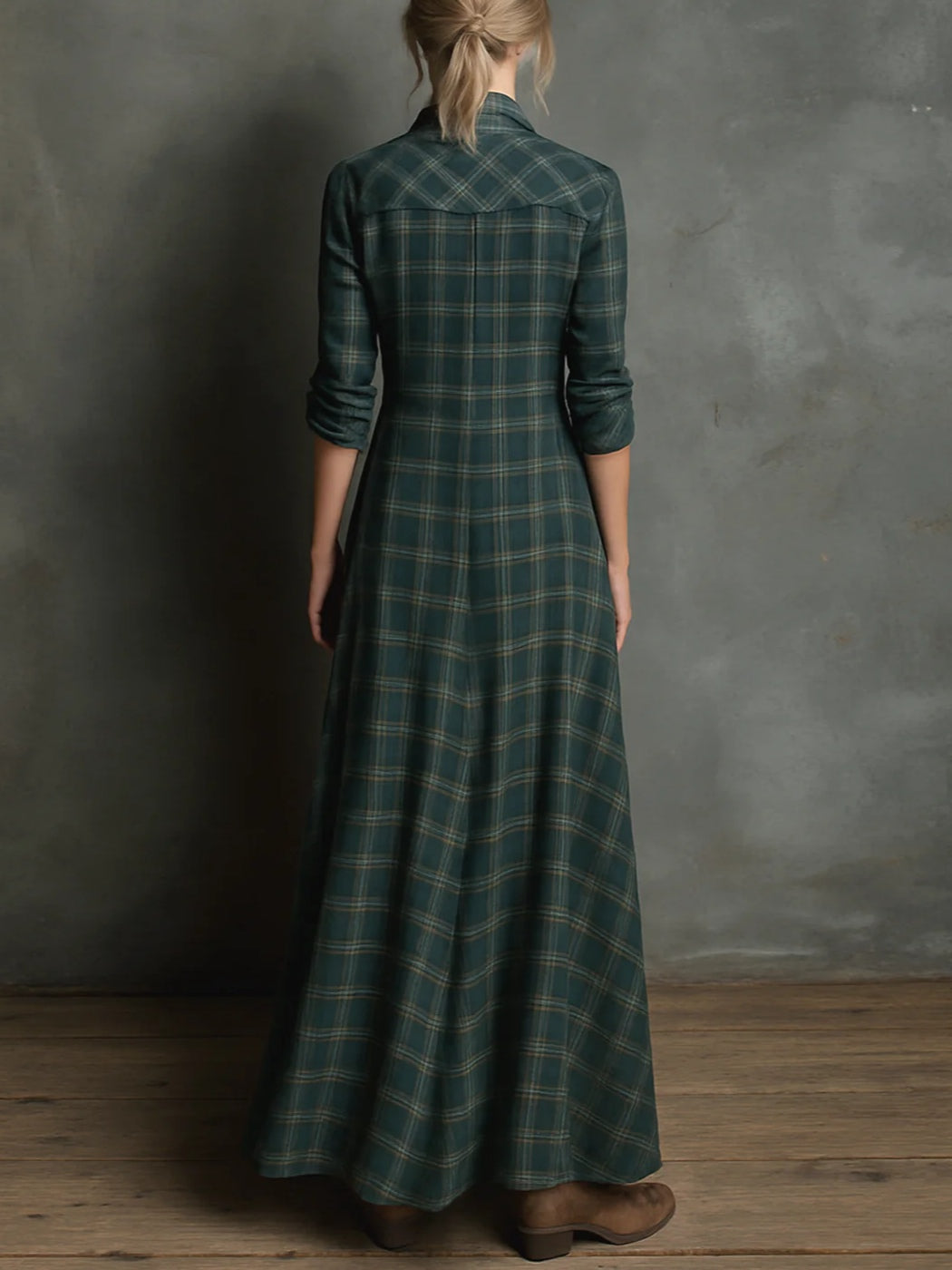 Harper - Vestido Camisón Maxi a Cuadros Western