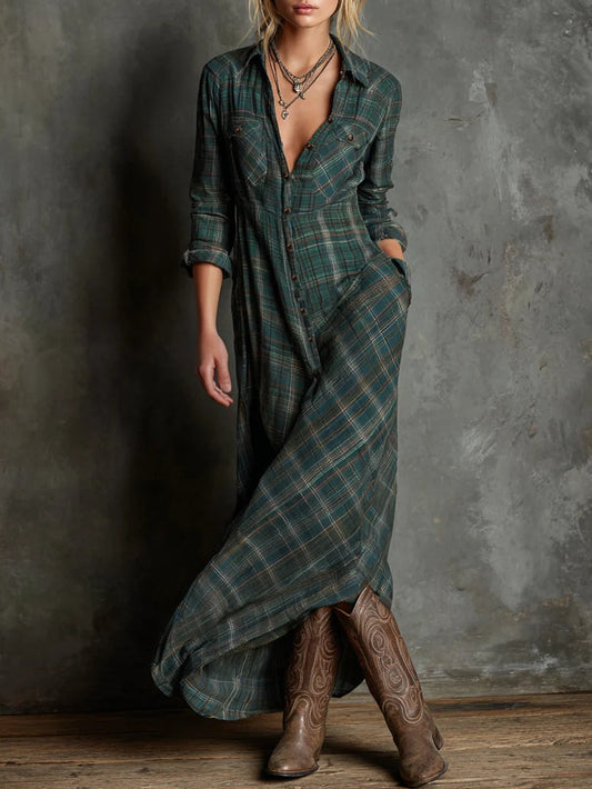 Harper - Vestido Camisón Maxi a Cuadros Western