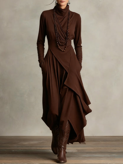 RENATA – VESTIDO MAXI ASIMÉTRICO ELEGANTE CON COLLAR ALTO