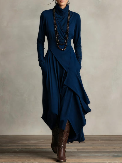 RENATA – VESTIDO MAXI ASIMÉTRICO ELEGANTE CON COLLAR ALTO