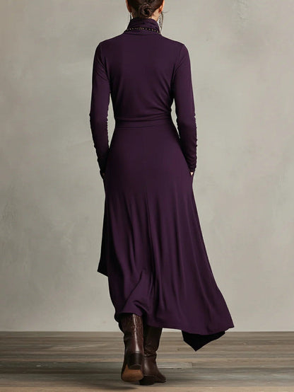 Solmira | Vestido Largo Plisado Asimétrico Con Cuello Alto