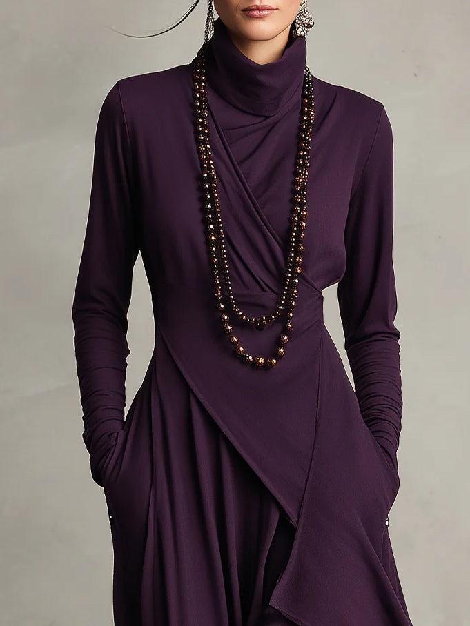 RENATA – VESTIDO MAXI ASIMÉTRICO ELEGANTE CON COLLAR ALTO