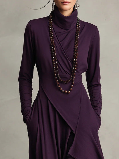 RENATA – VESTIDO MAXI ASIMÉTRICO ELEGANTE CON COLLAR ALTO