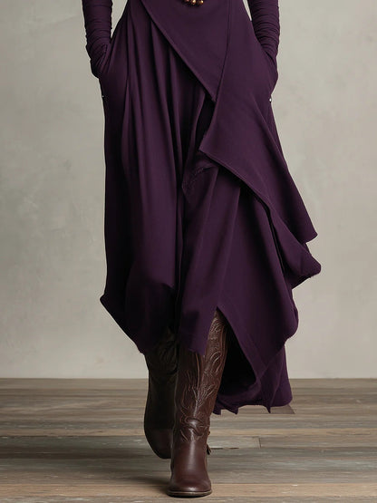 RENATA – VESTIDO MAXI ASIMÉTRICO ELEGANTE CON COLLAR ALTO