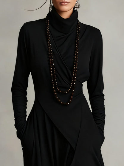 Solmira | Vestido Largo Plisado Asimétrico Con Cuello Alto