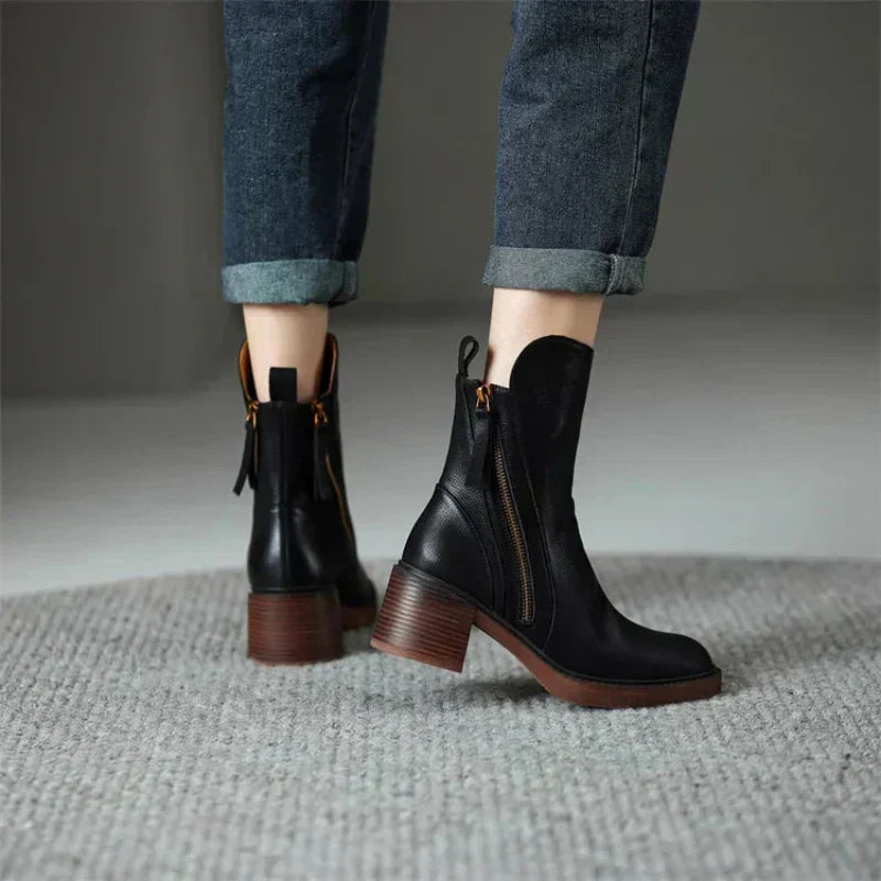 Botines de Mujer con Cremallera y Tacón Cuadrado
