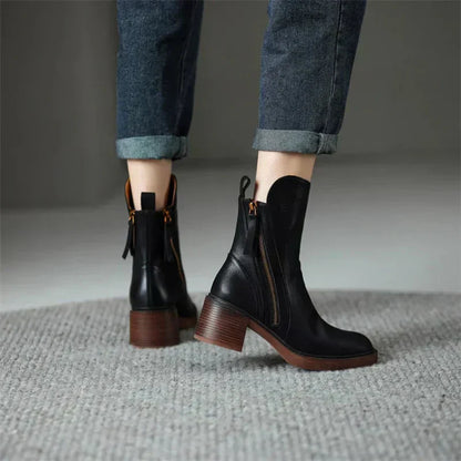 Botines de Mujer con Cremallera y Tacón Cuadrado