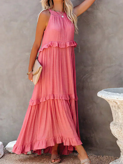Ilona - Vestido Halter con Volantes y Bolsillos Maxi