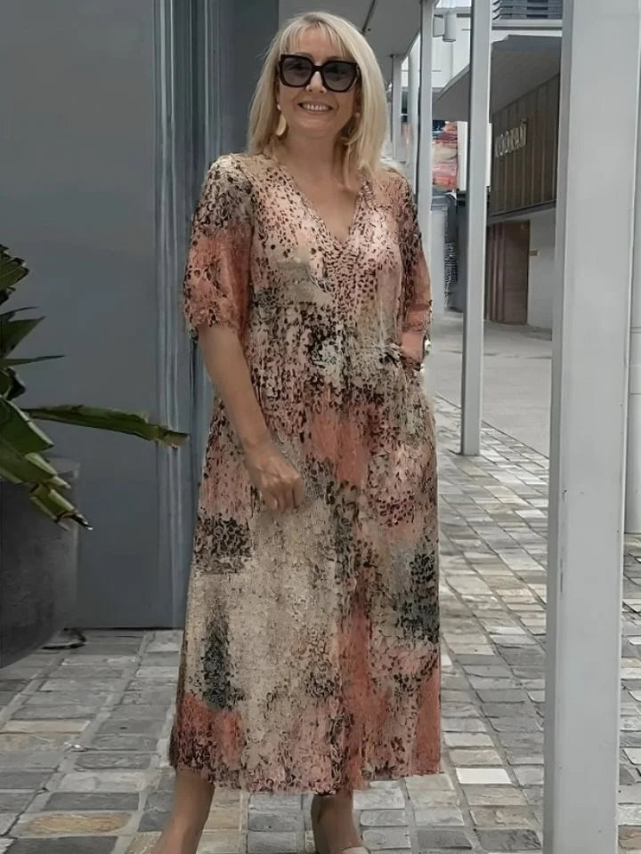 Emelith - Vestido de Verano de Encaje de Leopardo con Escote en V