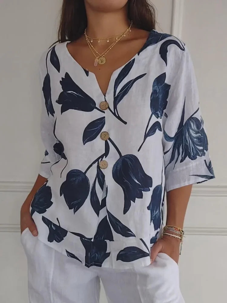 Sanne™ | Blusa Floral de Botones