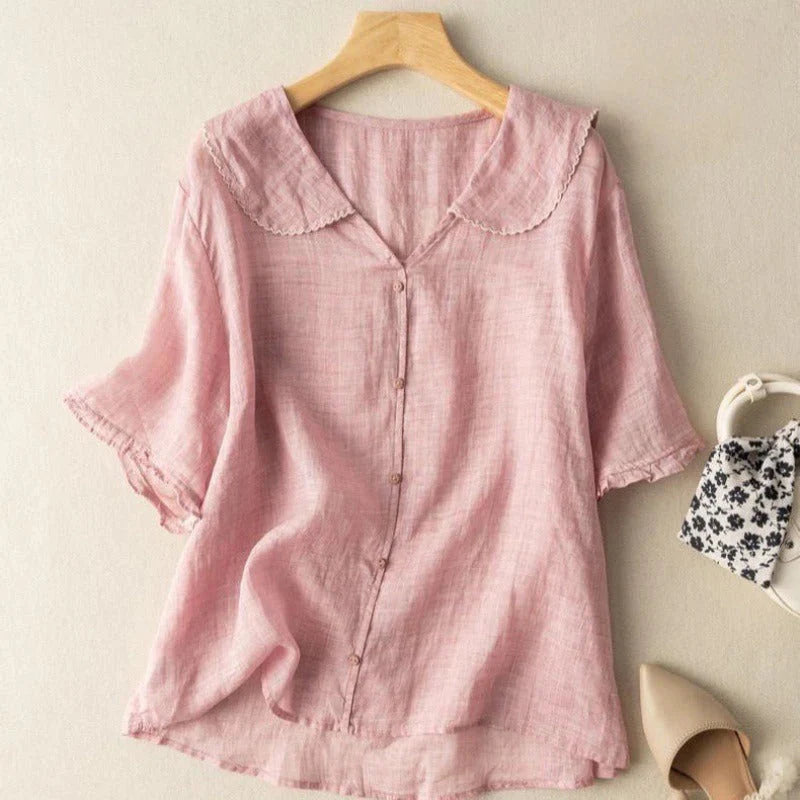 Sotiria - Blusa Elegante de Lino de Manga Corta