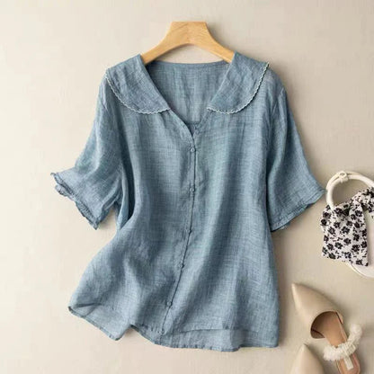 Sotiria - Blusa Elegante de Lino de Manga Corta