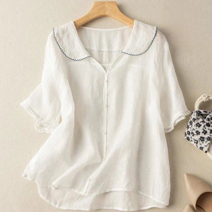 Sotiria - Elegante Blusa de Lino de Manga Corta