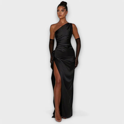 Vestido Maxi Asimétrico con Draping en un Brazo