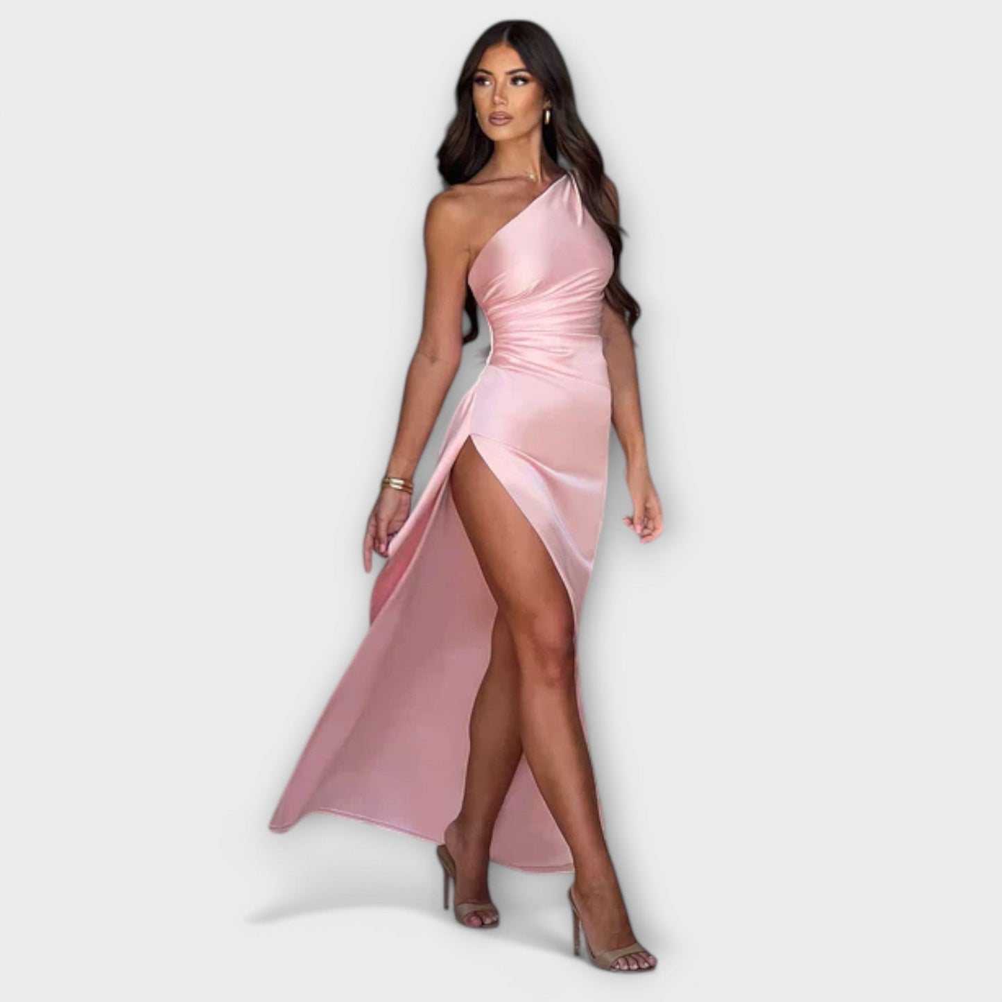 Vestido Maxi Asimétrico con Drapeo en un Brazo