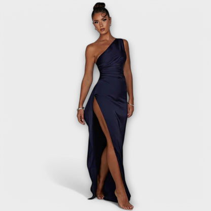 Vestido Maxi Asimétrico con Drapeo en un Brazo