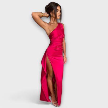 Vestido Maxi Asimétrico con Drapeo en un Brazo