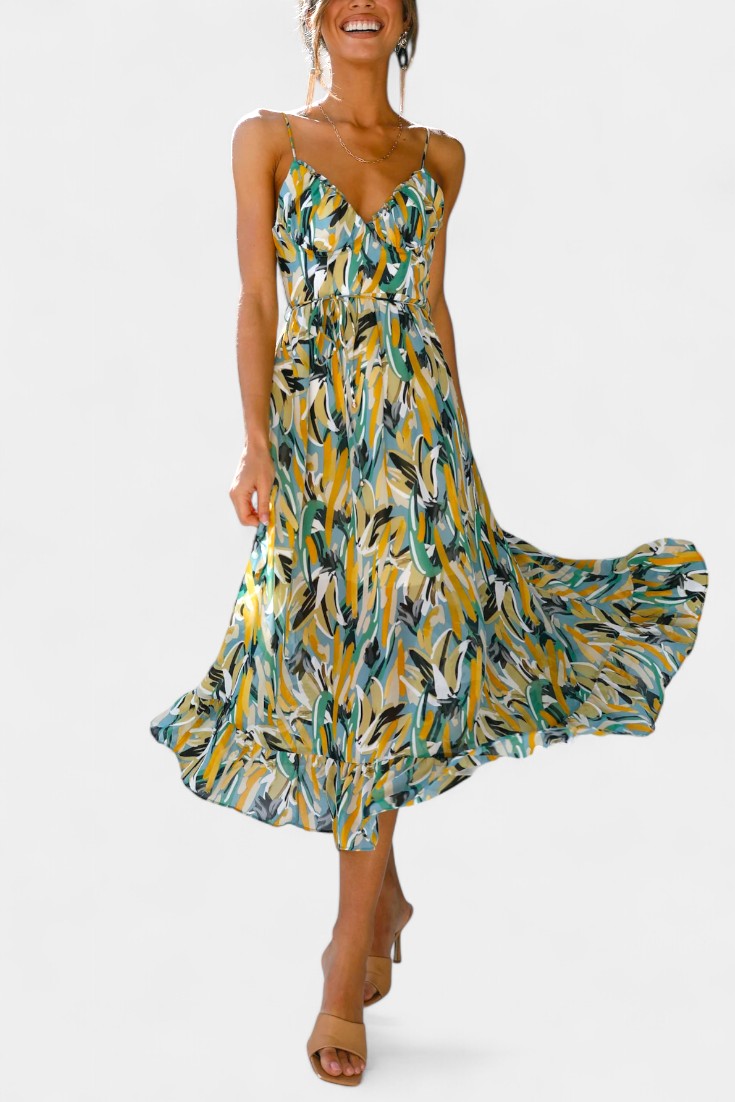 Fiona Vestido Midi de Impresión Vibrante