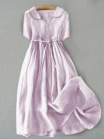Isla - Vestido de Algodón y Lino Elegante de Manga Media