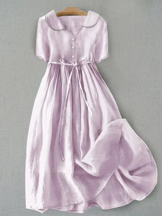 Isla - Vestido de Algodón y Lino Elegante de Manga Media