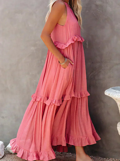 Ilona - Vestido Halter con Volantes y Bolsillos Maxi
