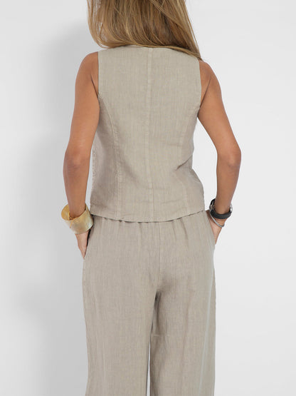 Aira - Conjunto de Chaleco Abotonado y Pantalones de Pierna Ancha