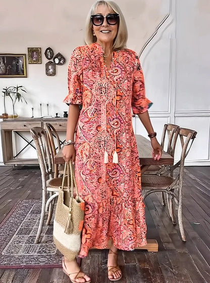 Mevelyn - Vestido Bohemio de Paisley con Borlas