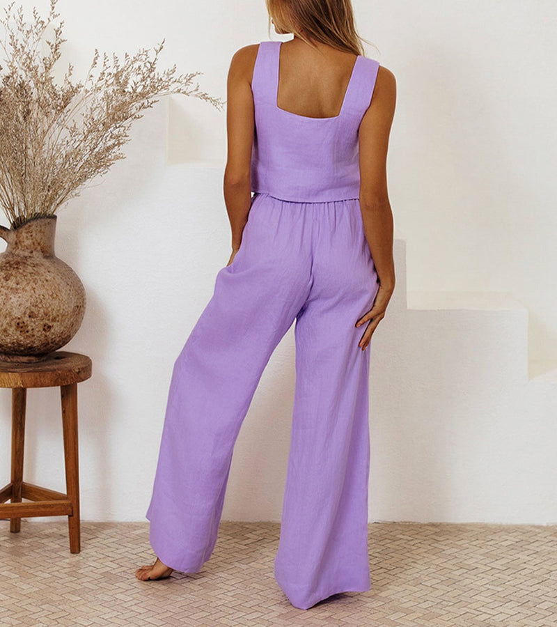 Milena - Conjunto de Top Minimalista y Pantalones de Pierna Ancha