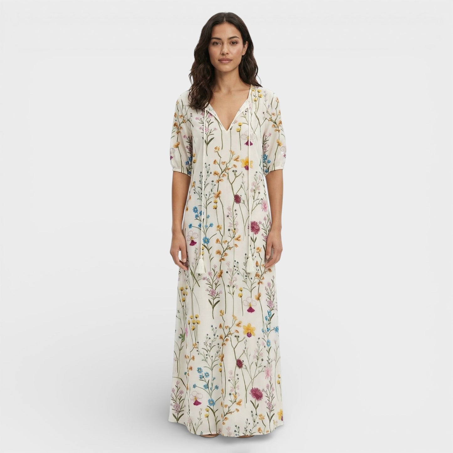 Vestido Maxi Boho Escote Pico