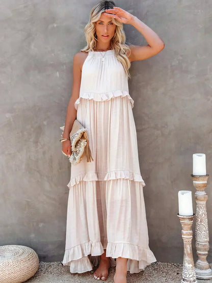 Ilona - Vestido Halter con Volantes y Bolsillos Maxi